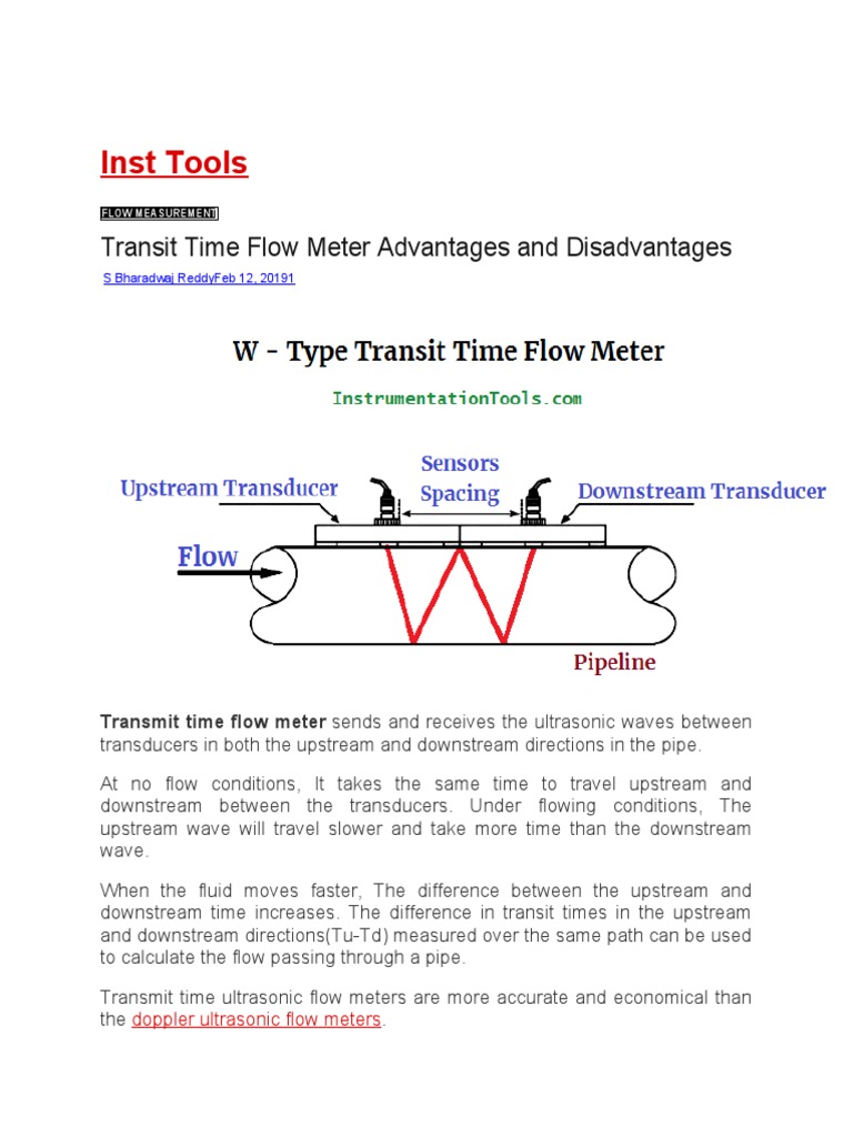 Inst Tools Transit Time Flow Meter Advantages and Disadvantages PDF