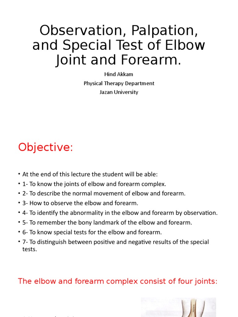 Elbow Joint and Forearm Assessment Guide | PDF | Elbow | Anatomical ...
