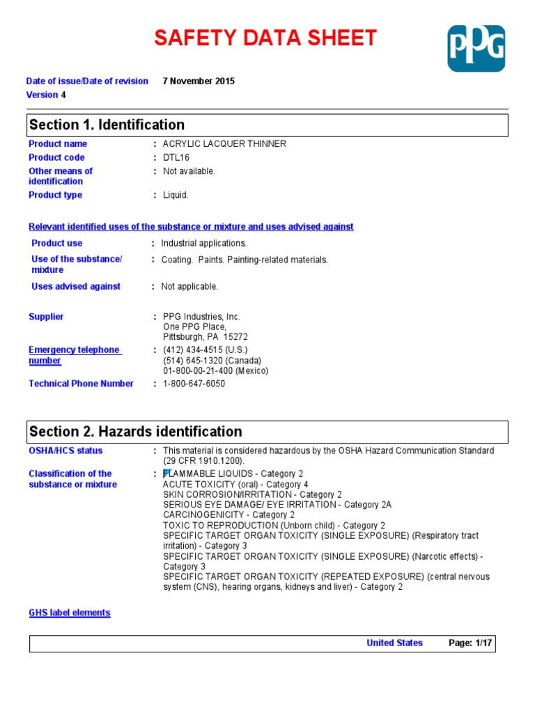 Acrylic Lacquer Thinner PDF Firefighting Toxicity