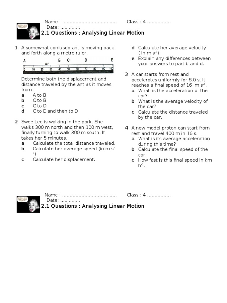 2.1 Questions: Analysing Linear Motion | PDF | Speed | Acceleration
