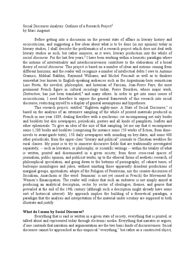 Social Discourse Analysis Research Project | PDF | Discourse | Ideologies