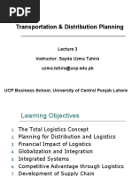 Transportation & Distribution Planning: Instructor: Sayda Uzma Tahira Uzma - Tahira@ucp - Edu.pk