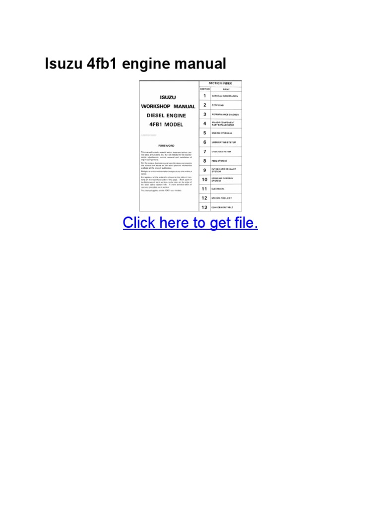 Isuzu 4FB1 Diesel Engine Manual | PDF