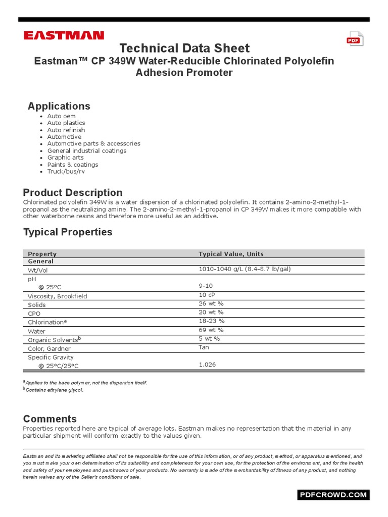 TDS CP349W Adhesion Promoter PDF Polyolefin Building Engineering