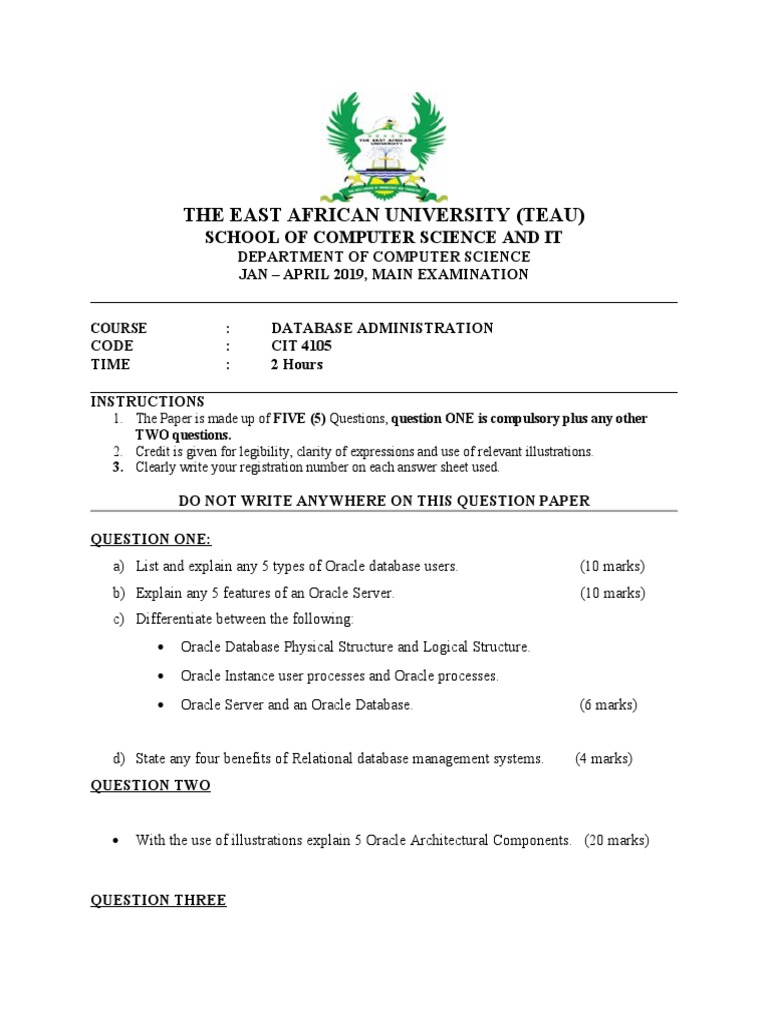 Database Administration Exam Questions | PDF | Databases | Information ...