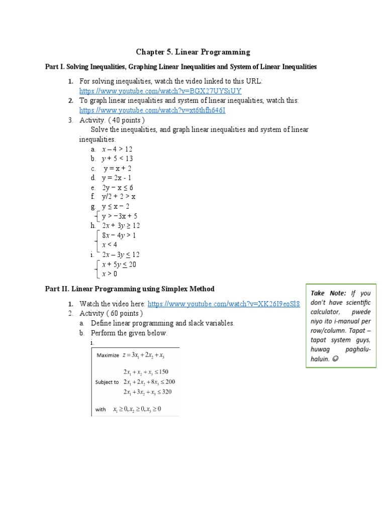 Linear Programming: Inequalities & Simplex | PDF | Computers