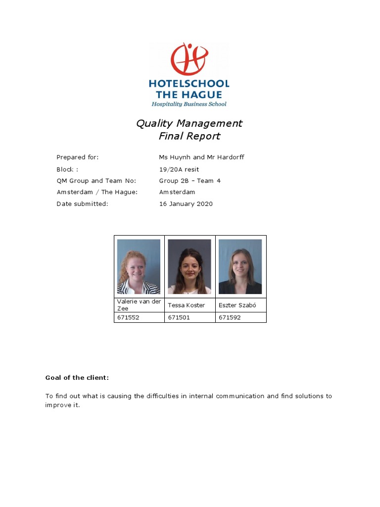 Quality Management Report | PDF | Qualitative Research | Quality Management