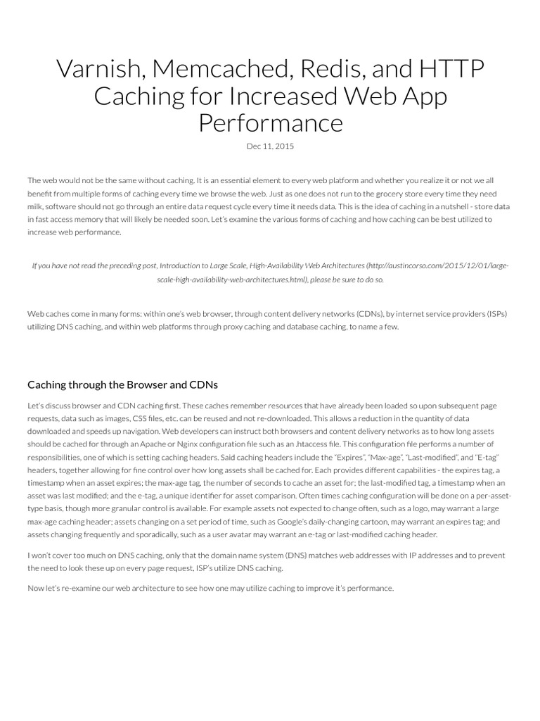 Varnish, Memcached, Redis, and HTTP Caching For Increased  App