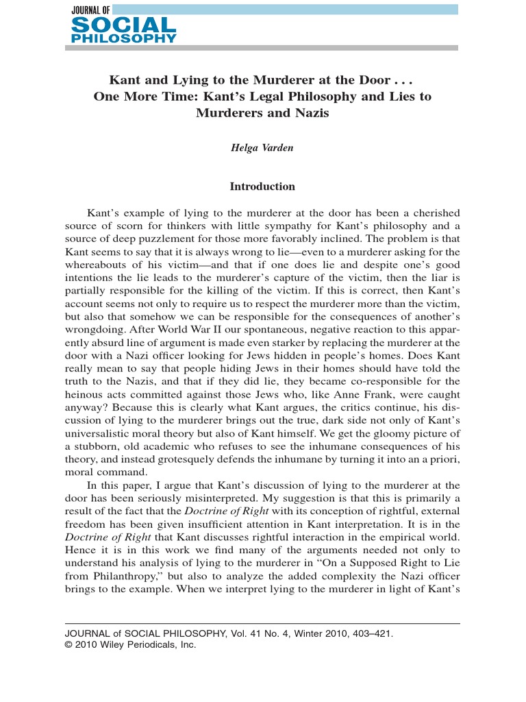 Kant Lying | PDF | Immanuel Kant | Lie