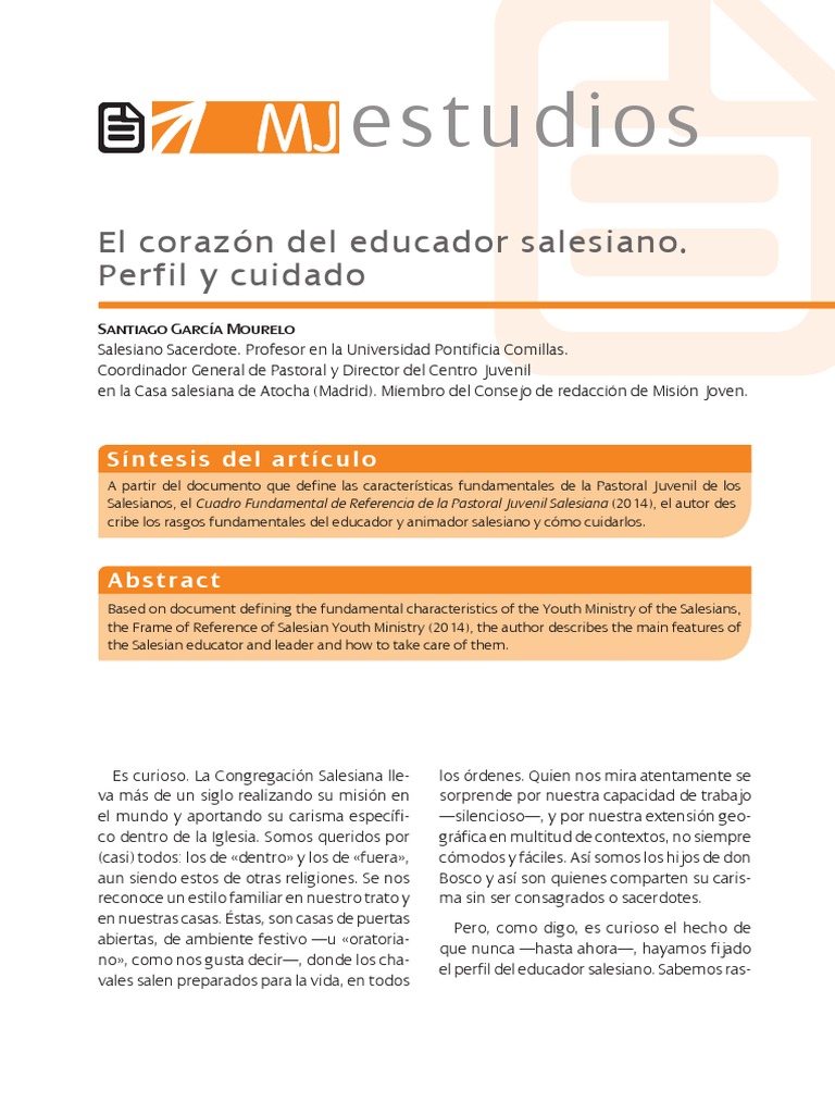 El Corazón Del Educador Salesiano. Perfil y Cuidado. - Salesianos PDF ...