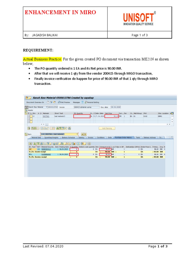 MIRO Transaction Enhancement Guidelines | PDF