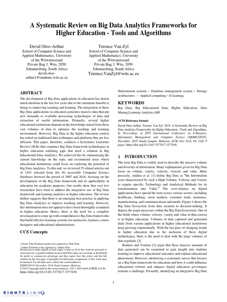 ACM - A Systematic Review On Big Data Analytics Frameworks For PDF ...