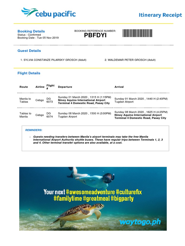 Manila to Tablas Flight and Hotel Booking Details PDF Aviation Transport