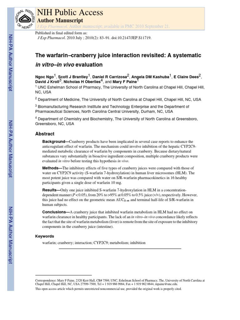The WarfarinCranberry Juice Interaction Revisited PDF PDF Drugs