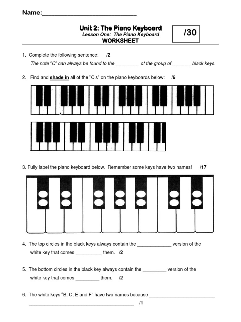 Piano Keyboard-Lesson 1-Digital Worksheet
