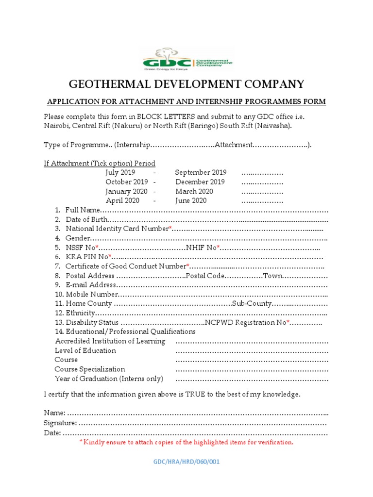 GDC Internship and Attachment Application | PDF | Career & Growth ...
