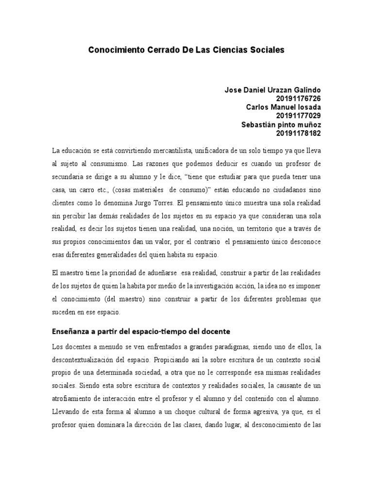 Crisis de la Educación en Ciencias Sociales | PDF | Conocimiento | Realidad