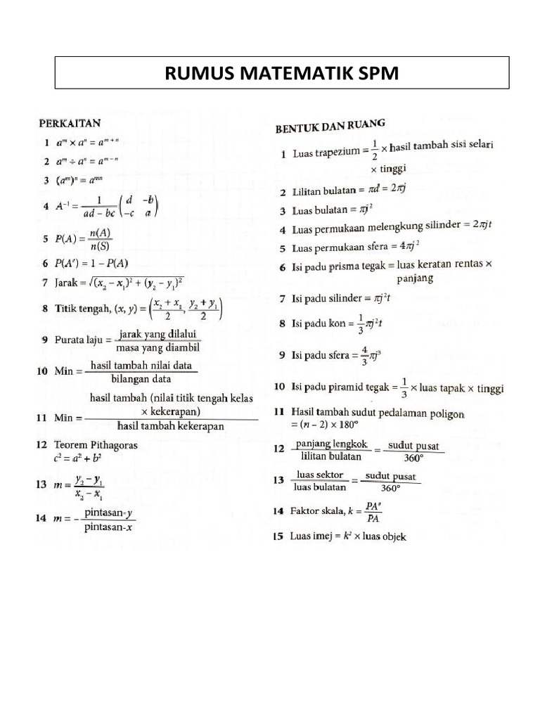 Rumus Matematik Spm Pdf