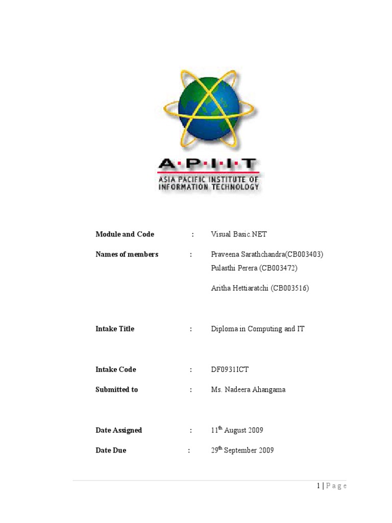 Group Assignment | PDF | Microsoft Windows | Visual Basic .Net