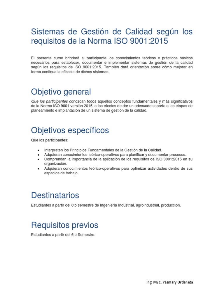 Curso ISO 9001:2015 en Gestión de Calidad | PDF | Planificación ...
