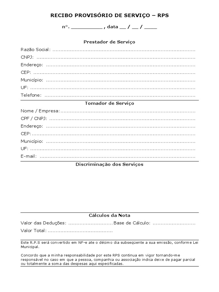 Recibo Provisório de Serviço - RPS | PDF