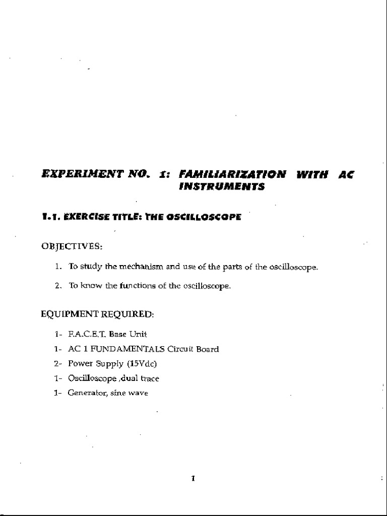 Experiment No. 1 Familiarization With Ac Instruments PDF | PDF
