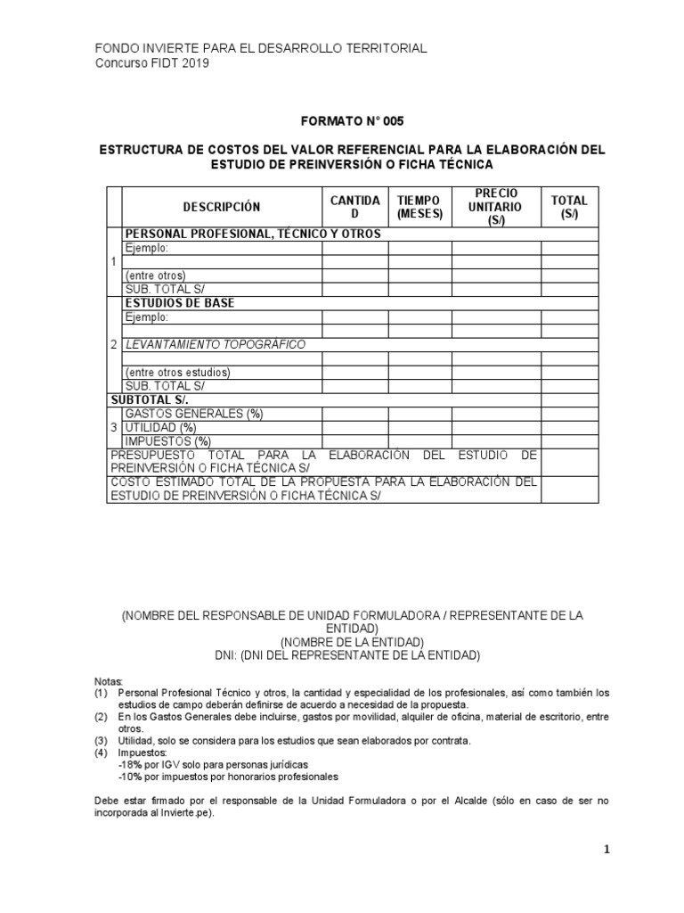 Estructura de Costos para Estudios de Preinversión | PDF | Economias ...
