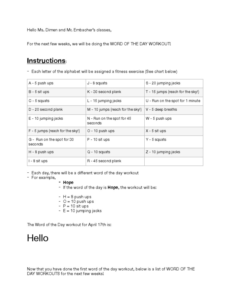 Word of The Day Workout - General 2 3 For Website | PDF