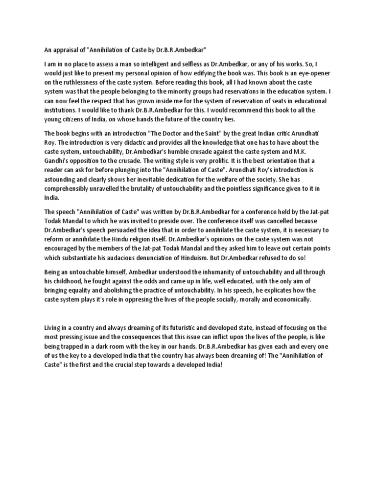 Annihilation of Caste by DR B R Ambedkar | PDF