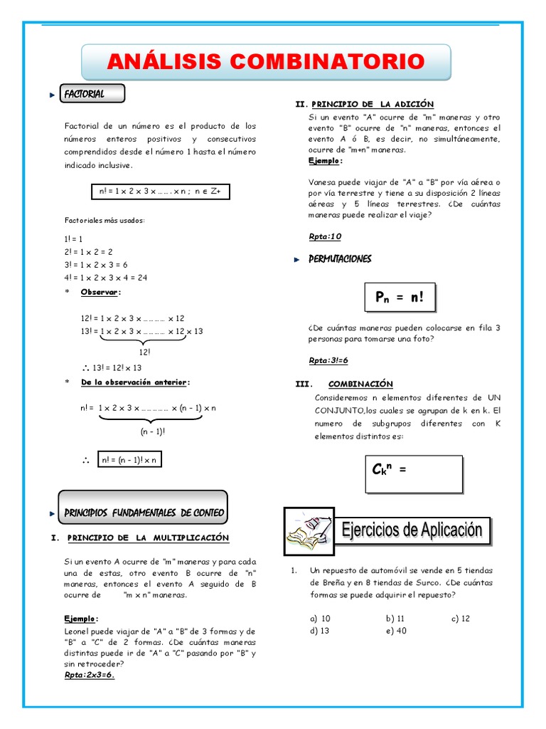 Problemas de Análisis Combinatorio para Quinto de Secundaria | PDF ...