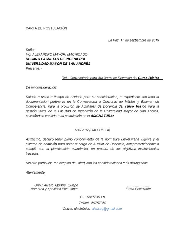 Carta de Postulacion Curso Basico Edit | PDF | Enseñando y aprendiendo