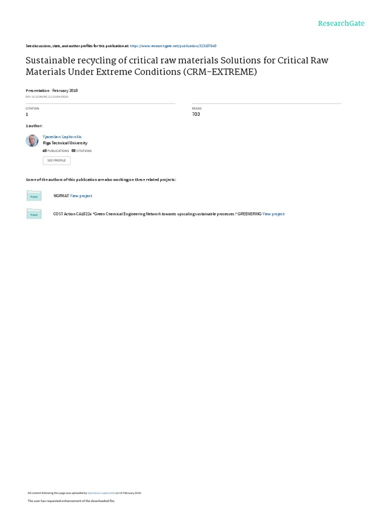 Sustainable Recycling of Critical Raw Materials | PDF | Customer ...
