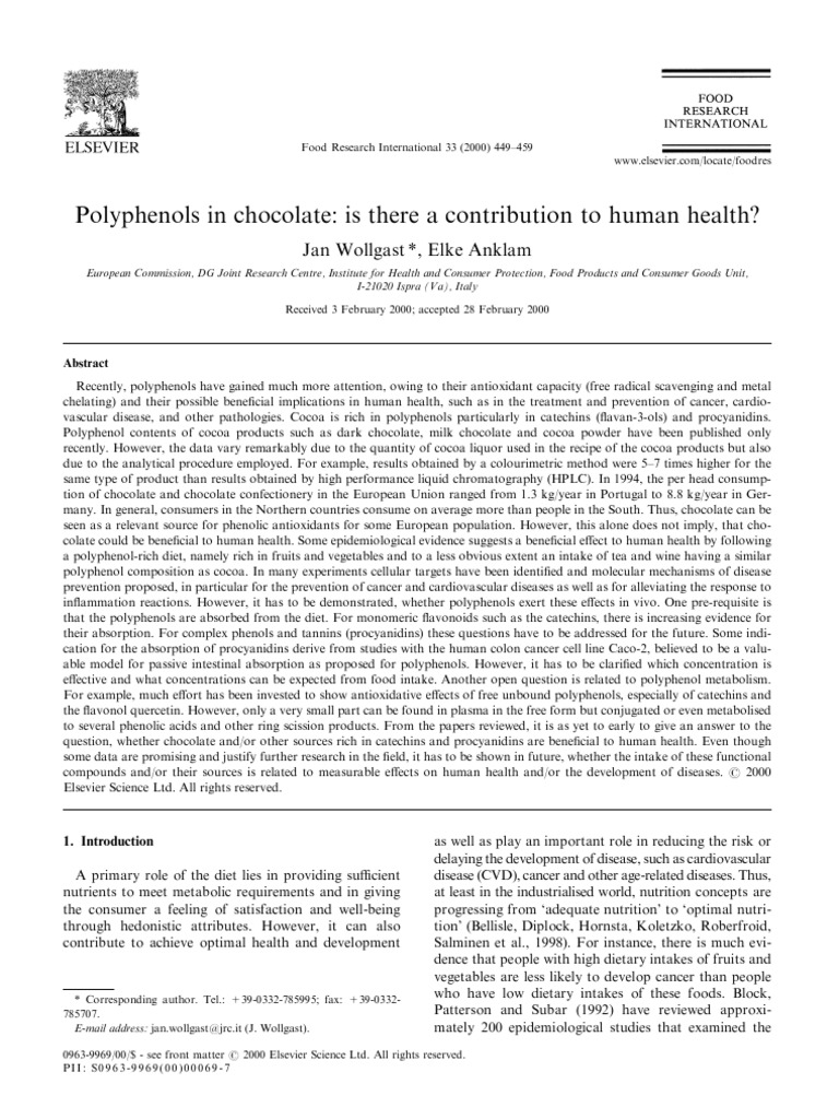 Polyphenols in Chocolate Is There A Contribution To Human Health