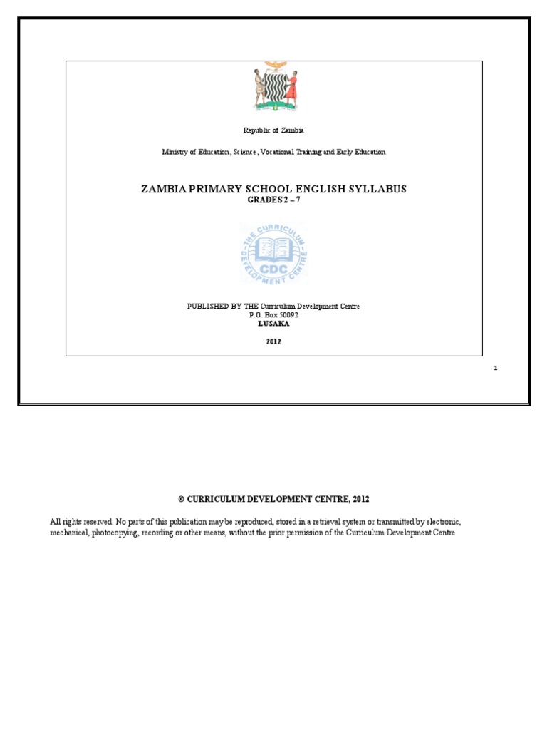 Zambia Primary School English Syllabus PDF Reading Comprehension