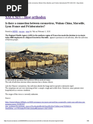Is There A Connection Between Coronavirus Wuhan China Marseille Lyon France And P4 Laboratories Biological Warfare Hiv
