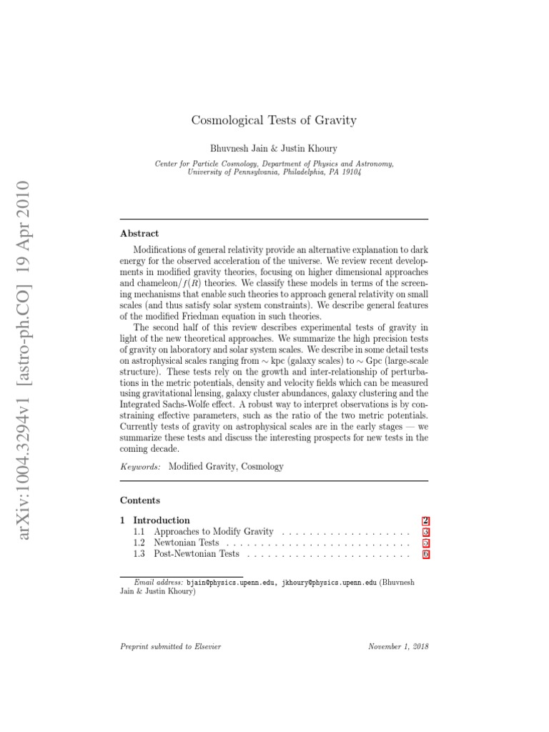 1004.3294 Cosmological Tests of Gravity PDF | PDF | Dark Energy ...