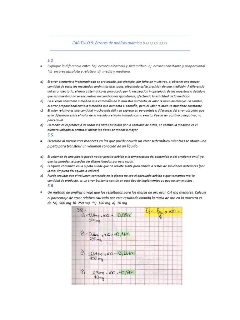 Errores en Analisis Quimicos PDF Medición Ciencias fisicas