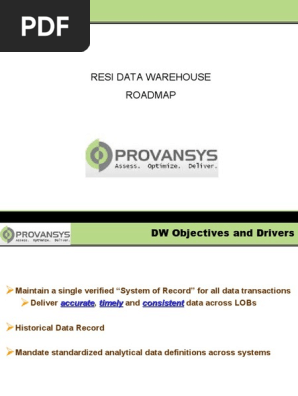 Provansys Mortgage Dw Roadmap Data Warehouse Information Management