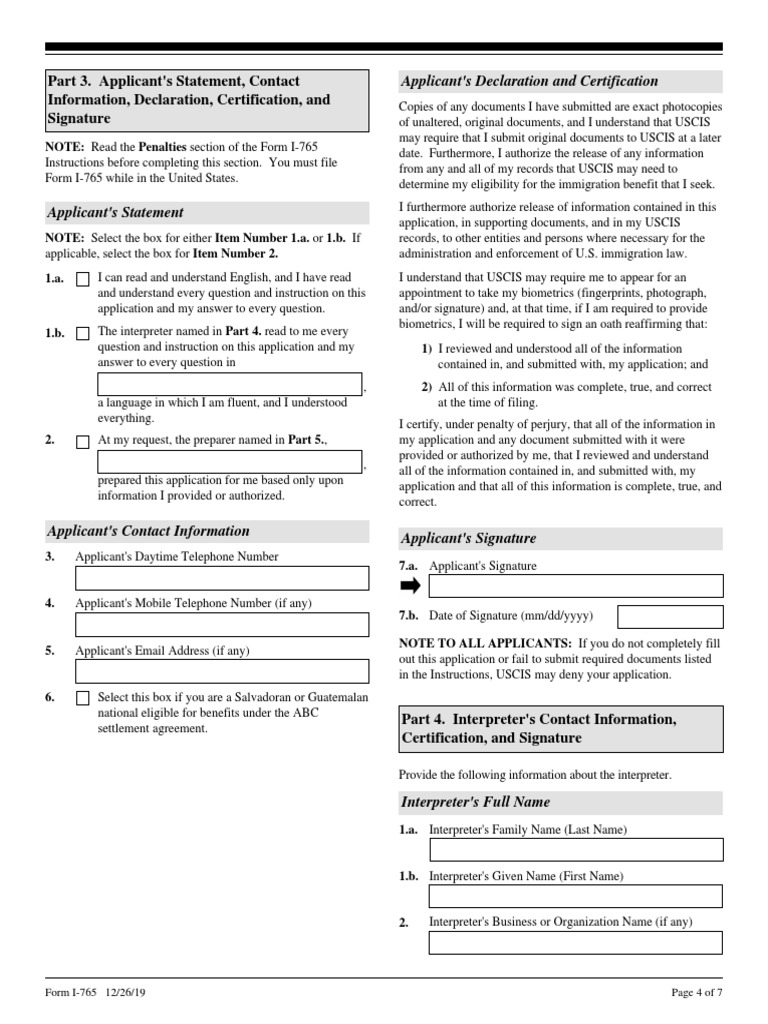 I-765 Application Interpreter Instructions | PDF | Government ...