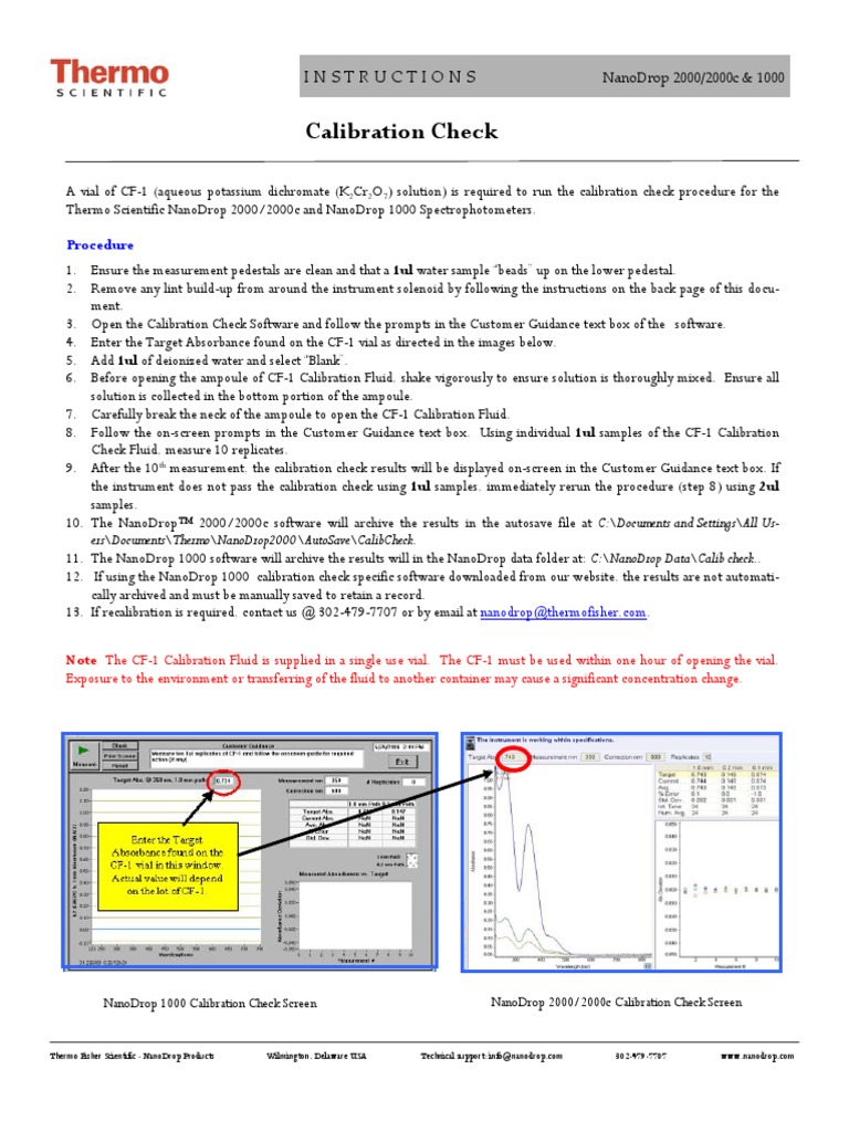 NanoDrop 2000 2000c 1000 Calibration Check Procedure EN PDF Spectrophotometry Calibration