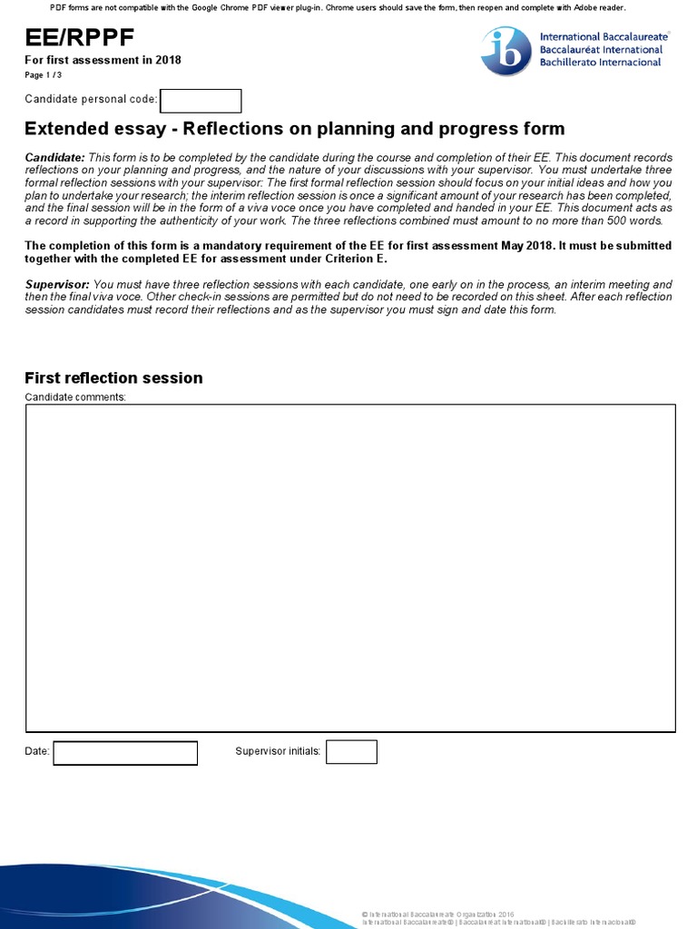 Ee/Rppf: Extended Essay - Reflections On Planning and Progress Form ...