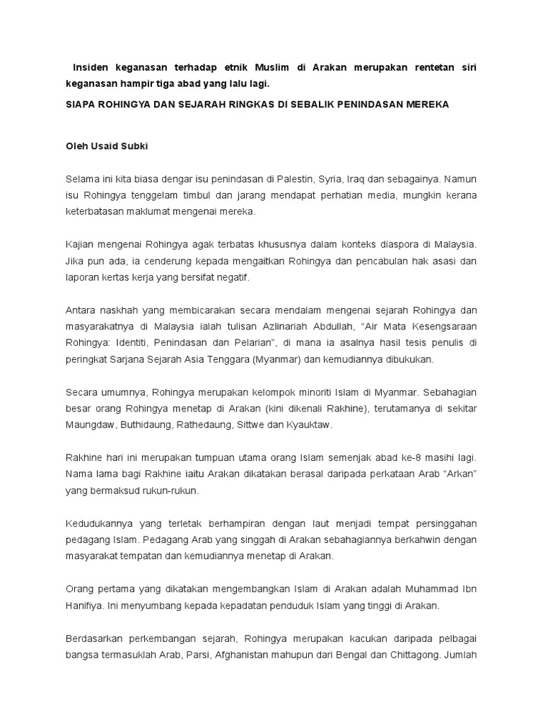 Siapa Rohingya Dan Sejarah Ringkas Di Sebalik Penindasan Mereka Pdf