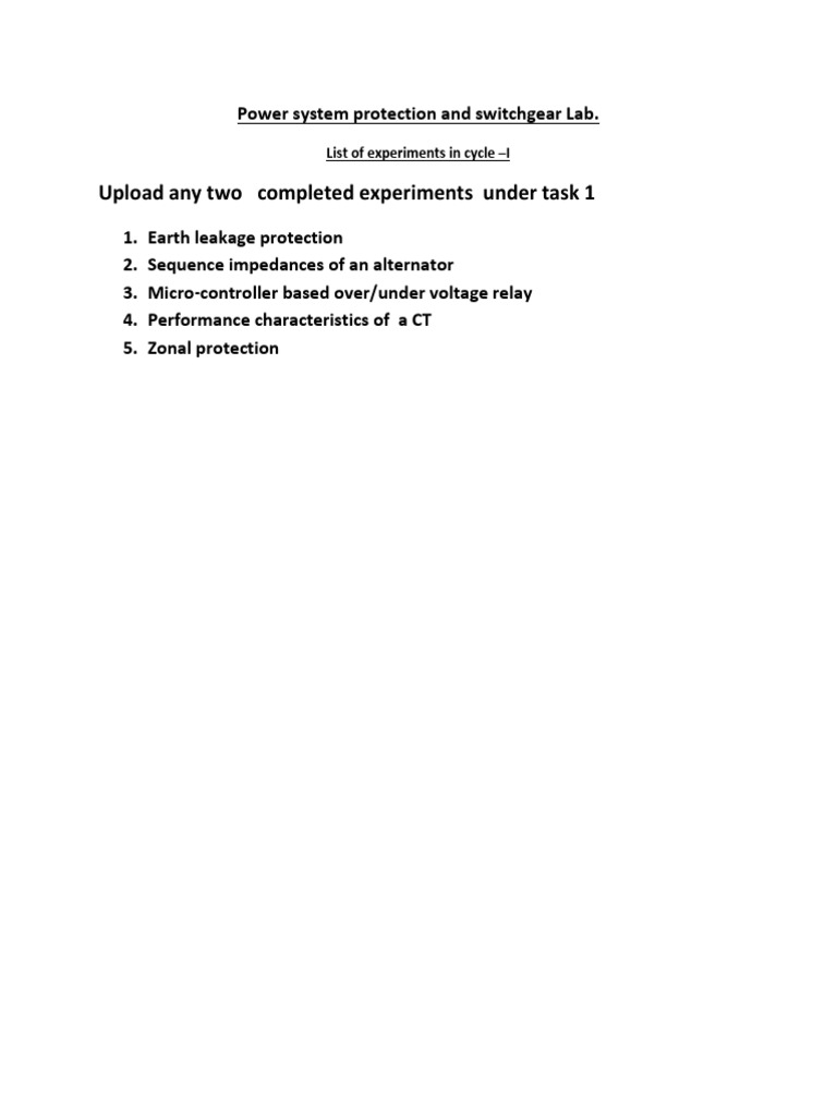 Upload Any Two Completed Experiments Under Task 1: Power System ...