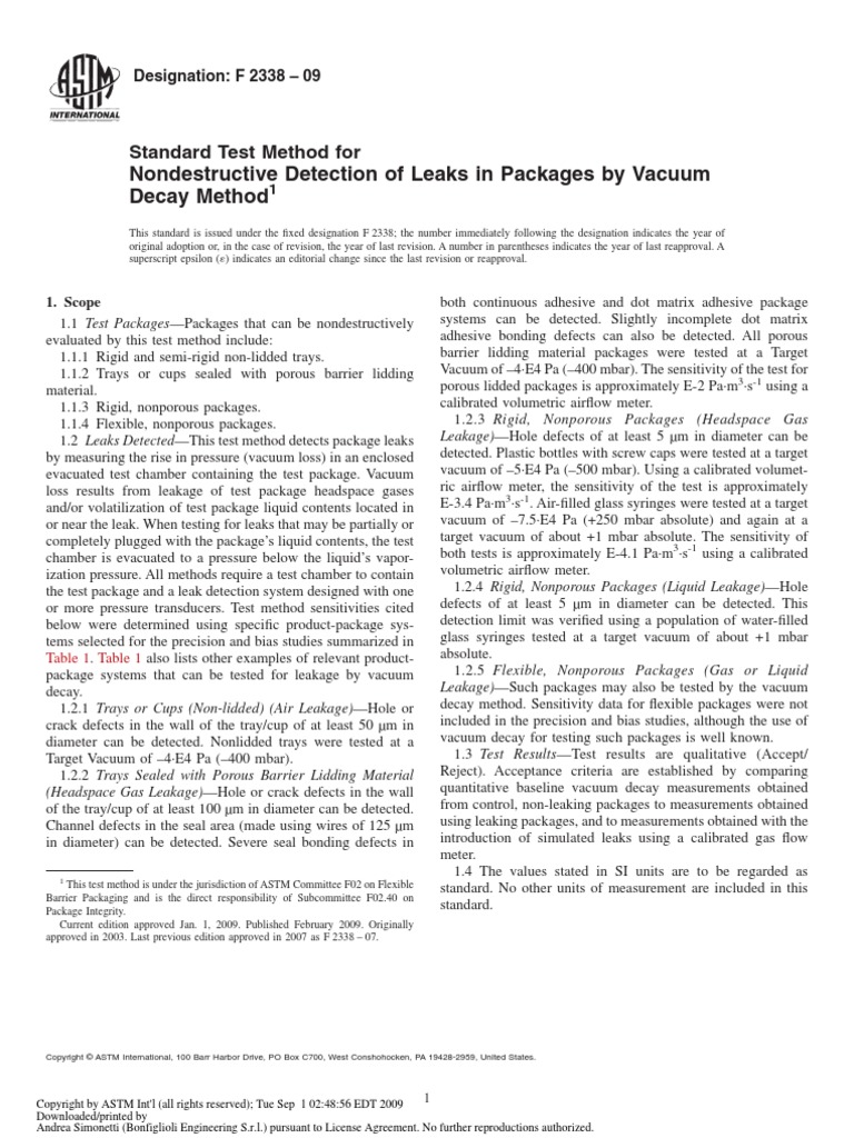ASTMF233809 Leak Test PDF Vacuum Leak
