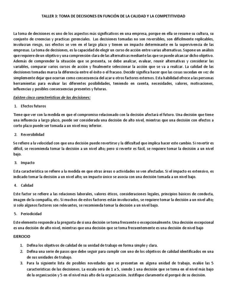 Taller 3 | PDF | Toma de decisiones | Ciencia cognitiva