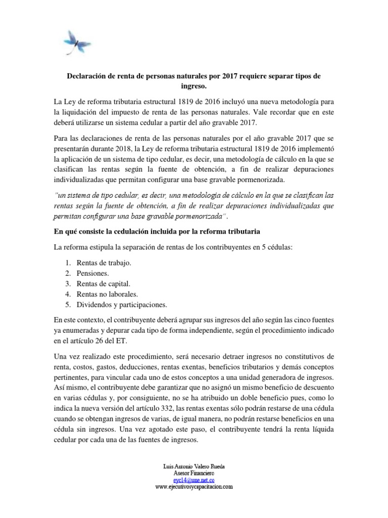 Declaración de Renta de Personas Naturales | PDF | Impuesto sobre la ...