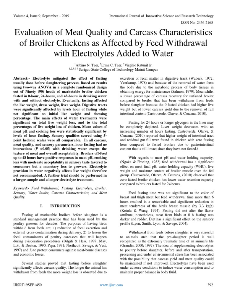 Evaluation of Meat Quality and Carcass Characteristics of Broiler Chickens PDF PDF Broiler