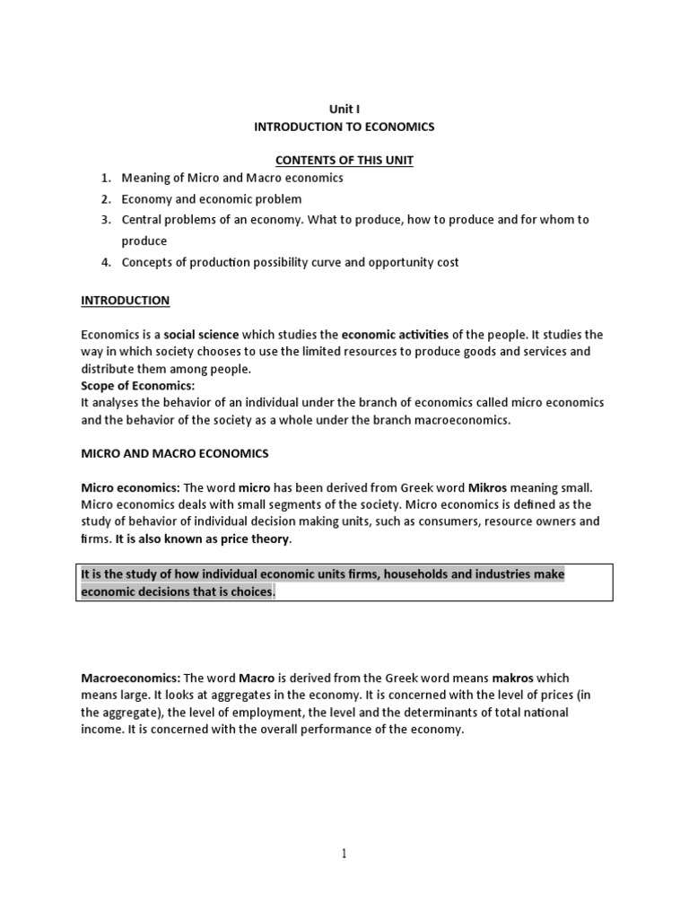 Micro Economics Notes Pdf Microeconomics Economics