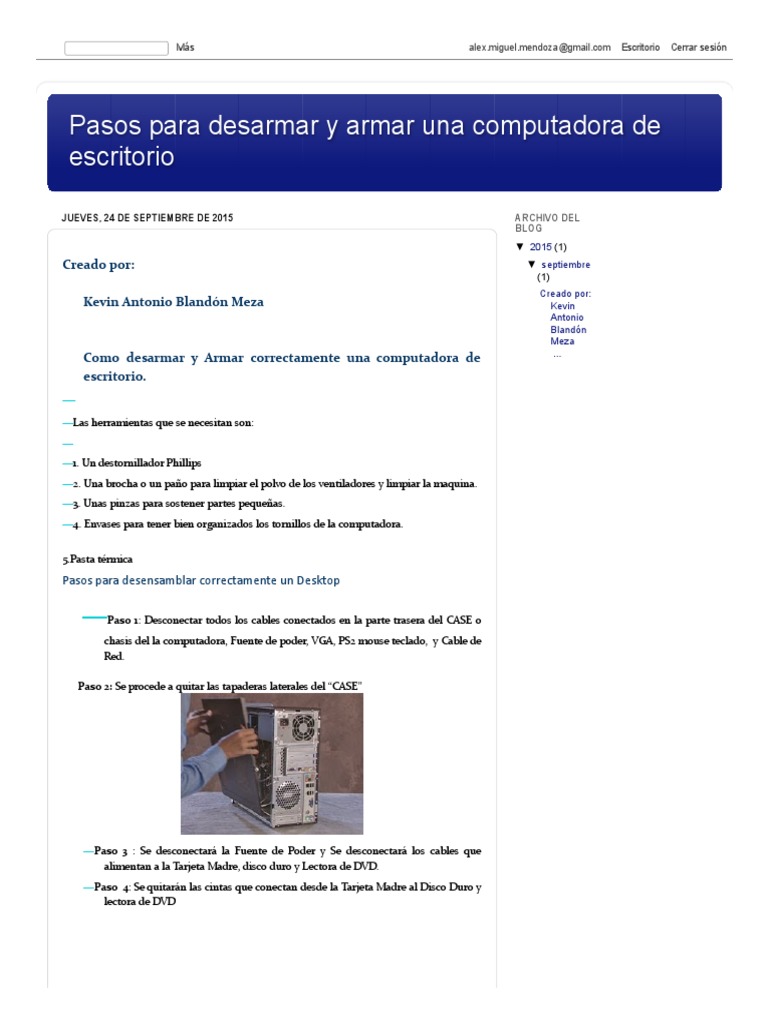 Pasos para Desarmar y Armar Una Computadora de Escritorio PDF | PDF ...