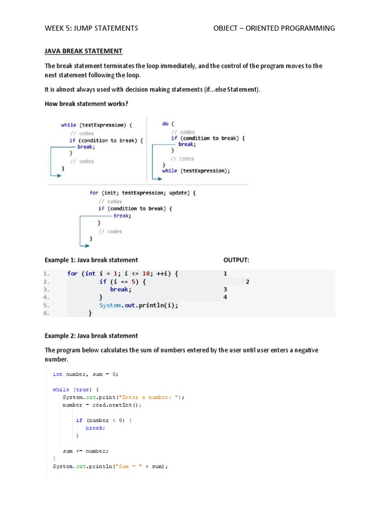 Week 5: Jump Statements Object - Oriented Programming: Java Break ...